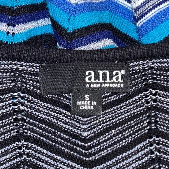 a.n.a. Black, Blue, White Knit Long Sleeve Dress, Size Small - Picture 6 of 11